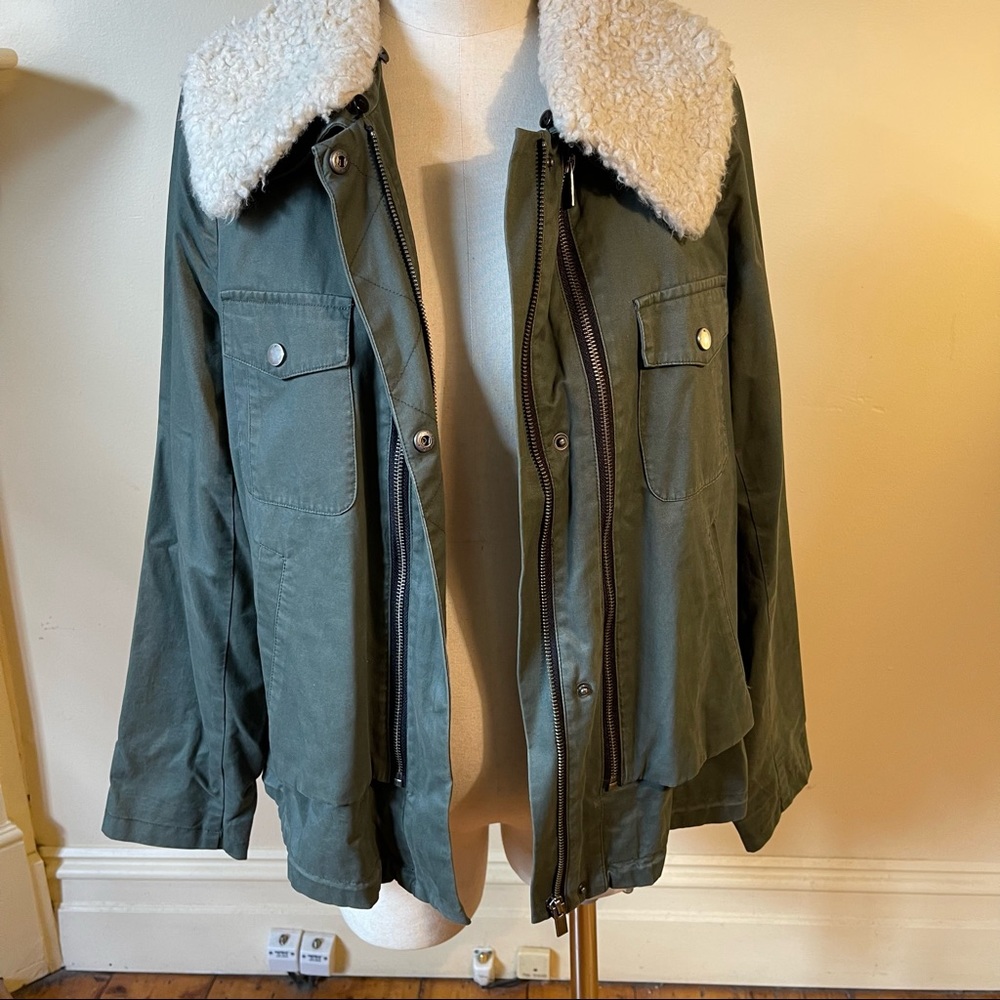 MARCS | Khaki Jacket with zip detail and removable collar | size 12 - Picture 4 of 11